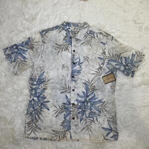 Caribbean joe mens Linen Floral Short Sleeve Button-Up Shirt size Large NWT